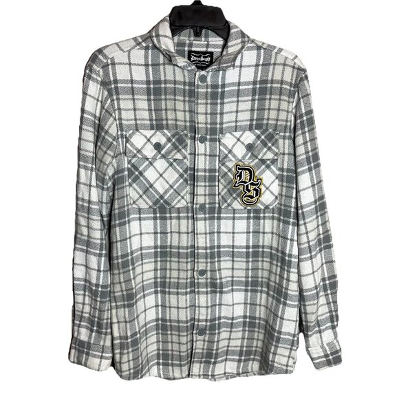 Dogg Supply Flannel Button Up Shirt Long Sleeve Gray White Logo Pockets Sz S - Picture 1 of 7
